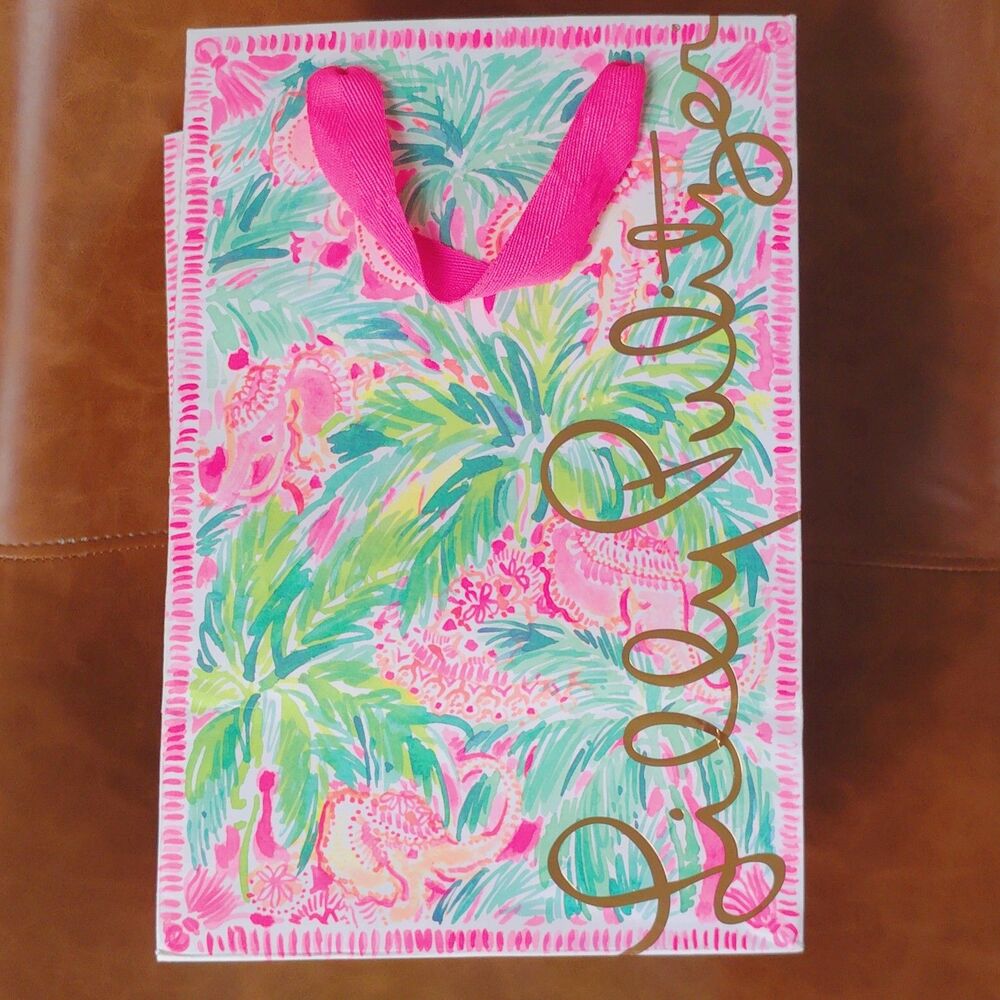 Lilly Pulitzer Pink Flowers Reusable Gift Bag 12x8x6
